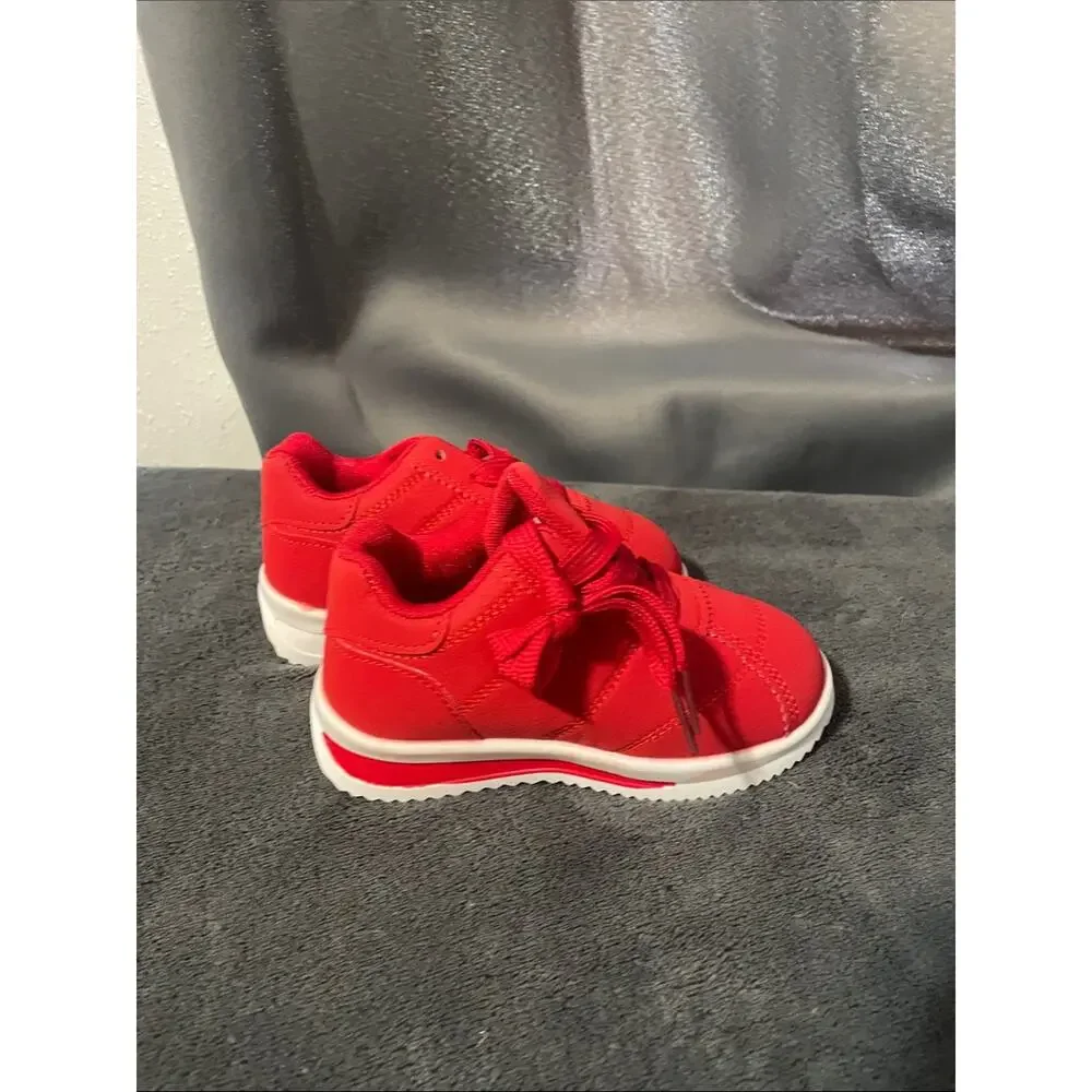 Kids Bright Red Lace-Up Sneakers - Everyday Play Shoes NWOT Toddler 8.5